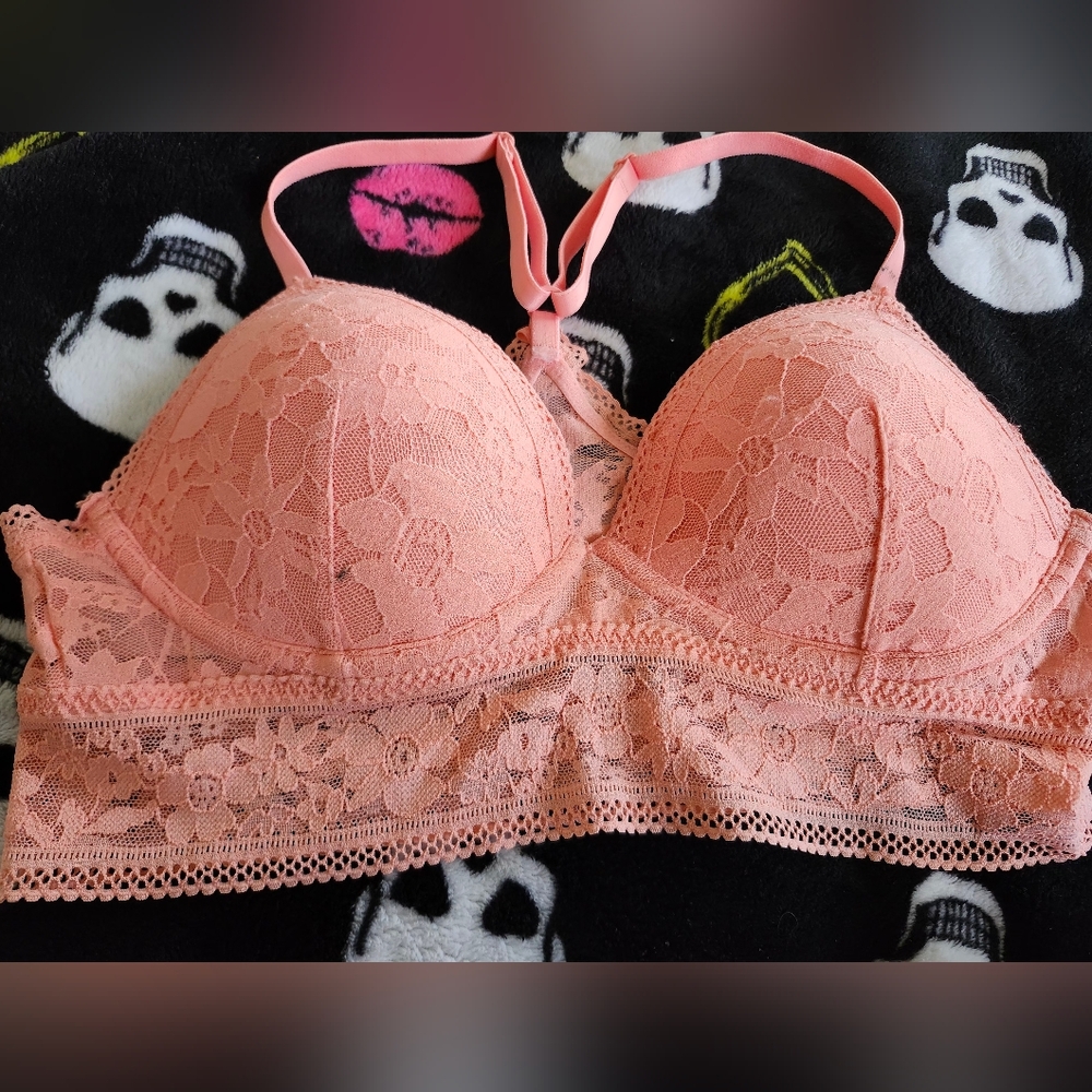 Victoria's Secret Peach Lace Longline Bralette.
